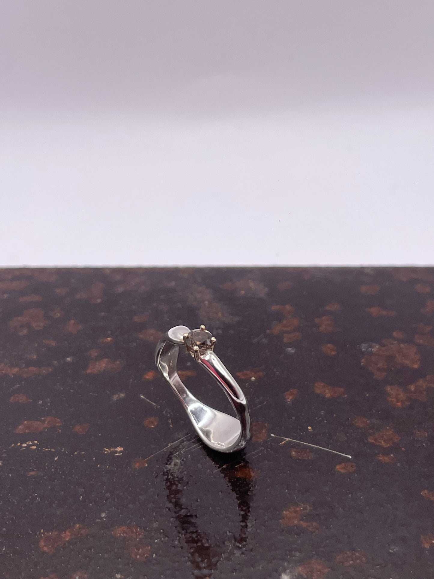 Charbon - Bague argent 925 et quartz fumée
