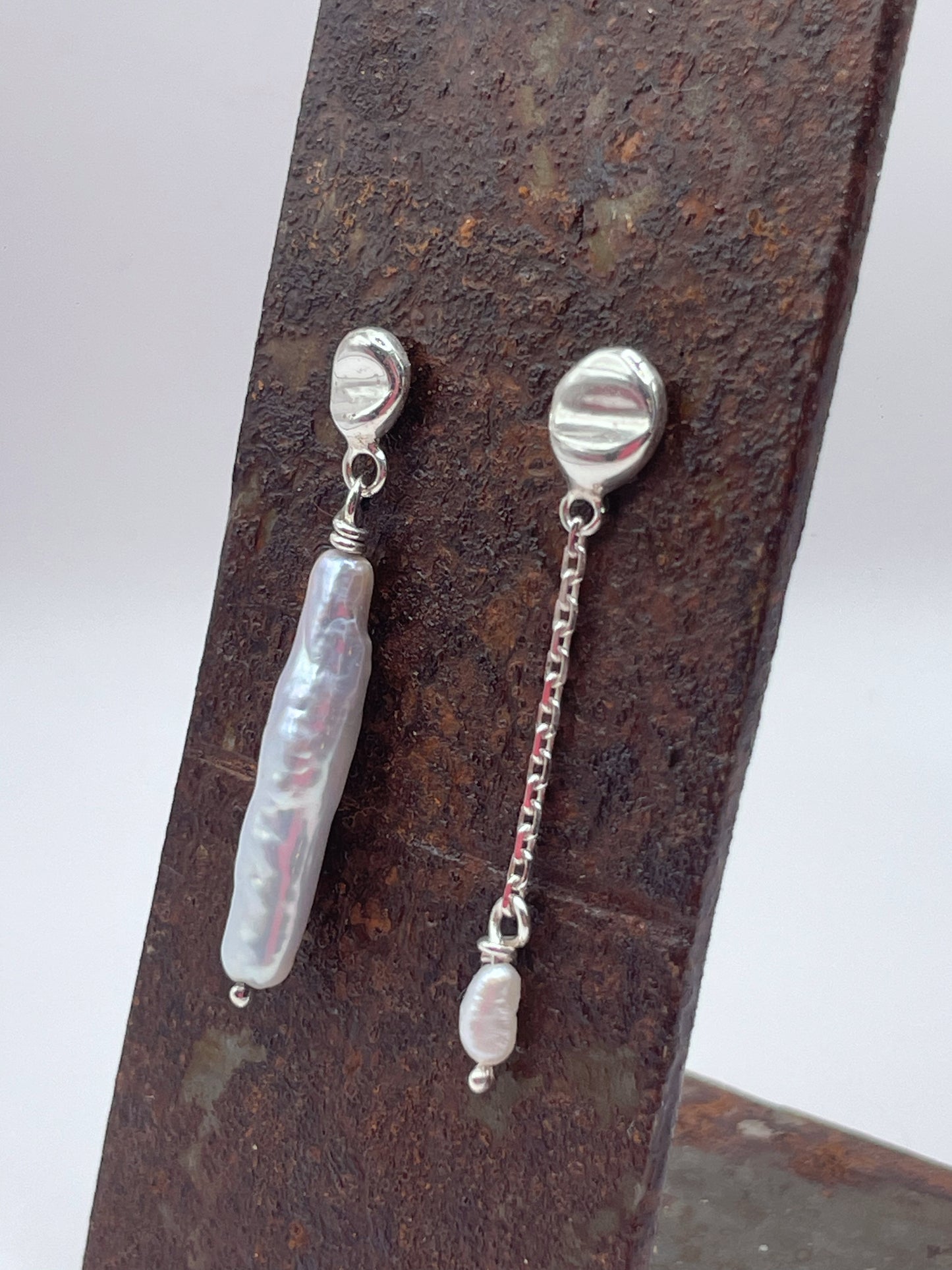 Onde - Boucle d'oreille argent et perles